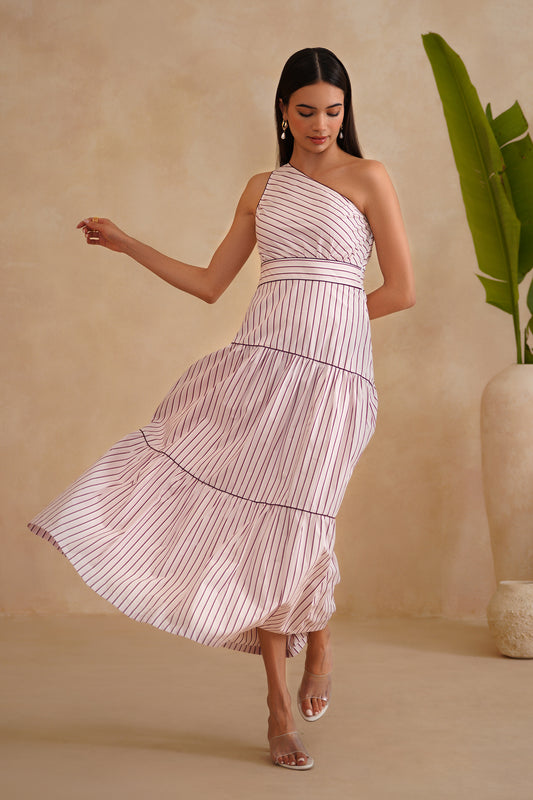 Remi Dress - Burgundy, Pink & White