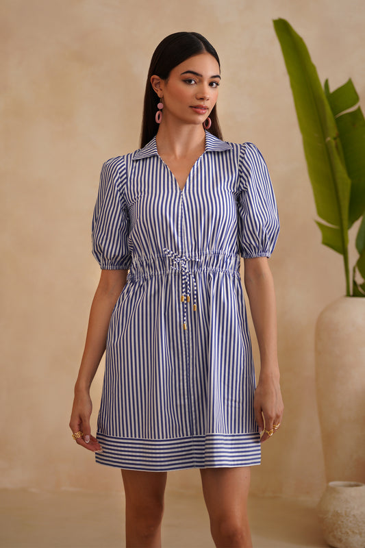 Everly Dress - Blue & White