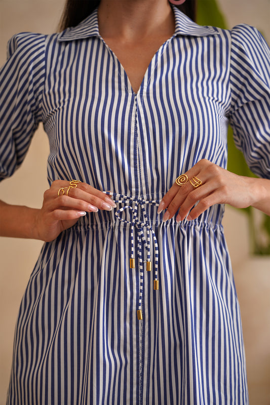 Everly Dress - Blue & White