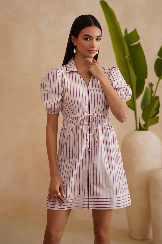 Everly Dress - Burgundy, Pink & White