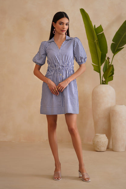 Everly Dress - Blue & White
