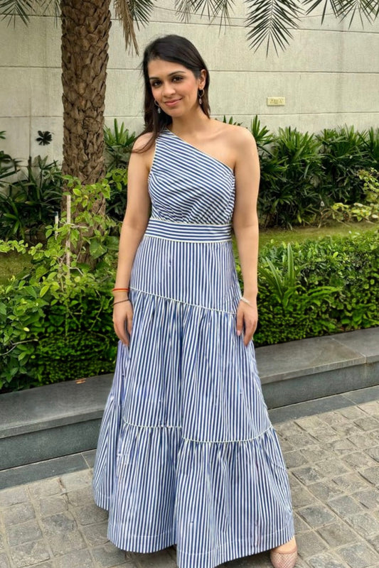 Remi Dress - Blue, Green & White